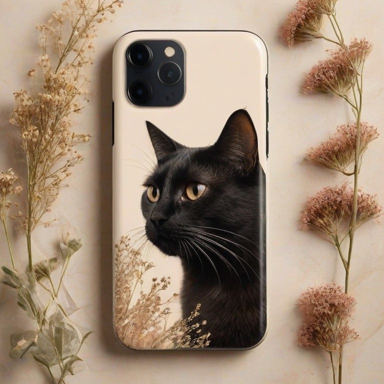 Custom cat memorial phone case detail